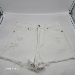 American Eagle Super Stretch White Distressed Frayed Denim Shorts Size 4 02/19